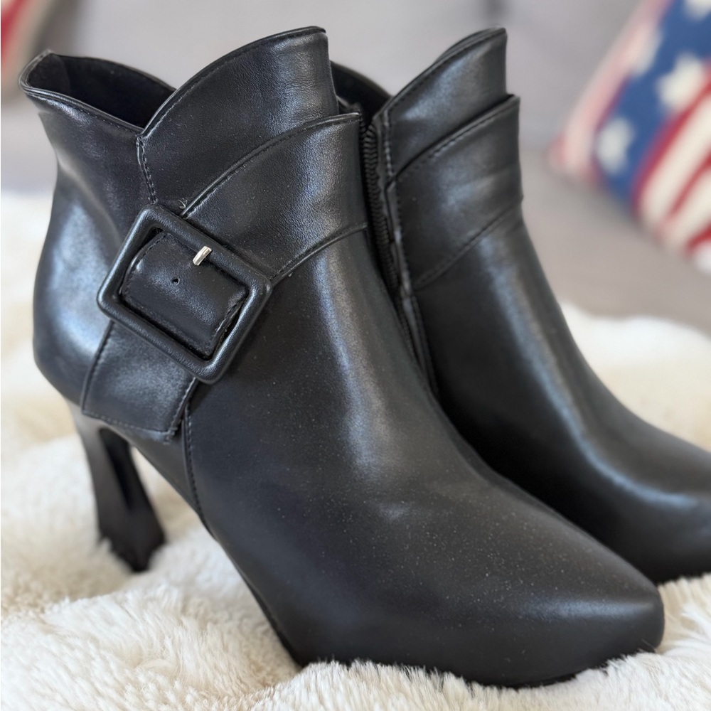 Women's Black Ankle Booties with Decorative Buckle